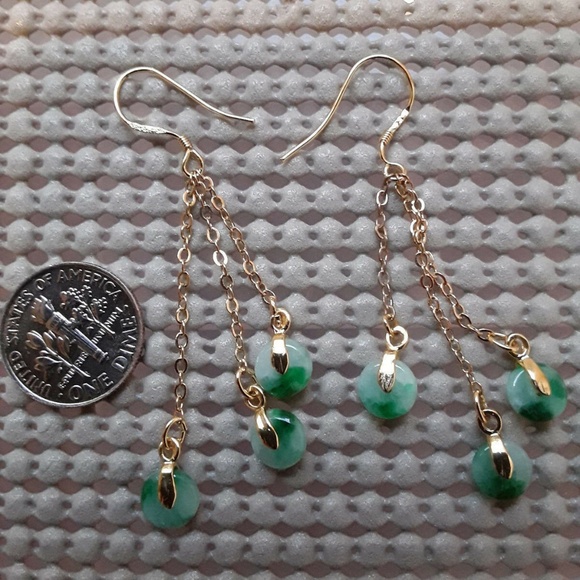 SL* ICY #2 Green Jade Jadeite Earrings Coin 925 Silver Gold Plated 翡翠綠平安扣玉耳環100% - Picture 1 of 2